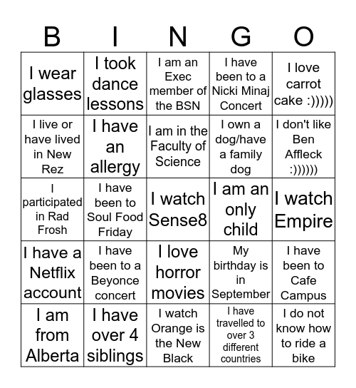 ~*~BSN BIngo~*~ Bingo Card