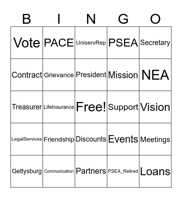 NPESPA Bingo Card
