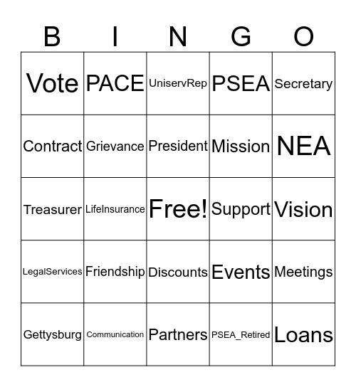 NPESPA Bingo Card