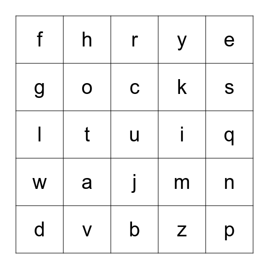 Alphabet Bingo Card