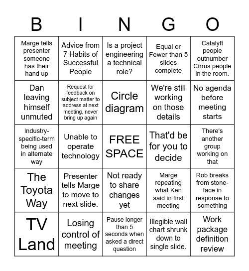 Consultant Bingo Card