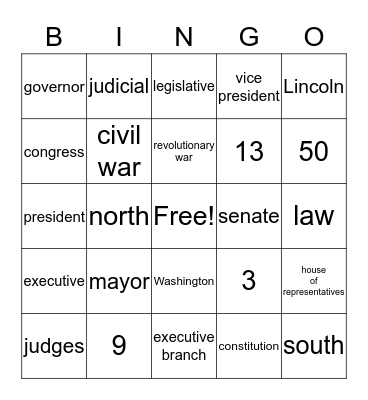 US Constitution Bingo Card