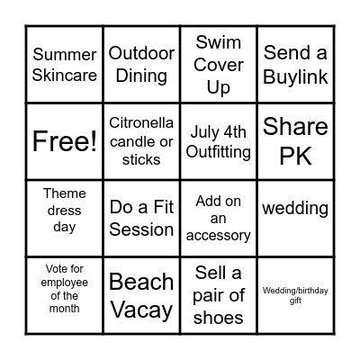 Summer Getaway Bingo Card