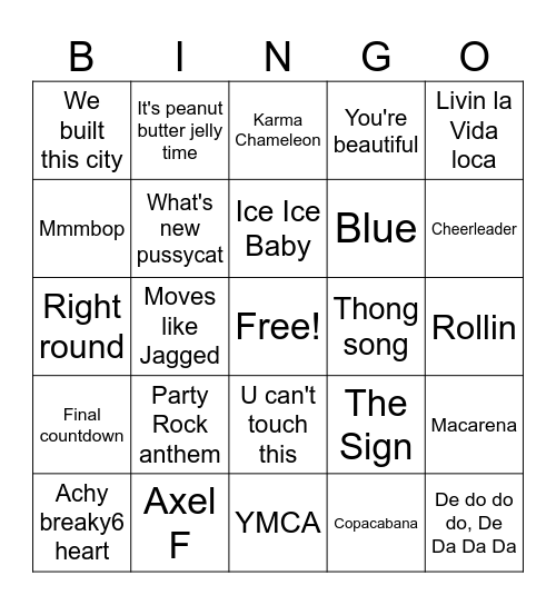 Turn it down or change the station (annoying songs) Bingo Card