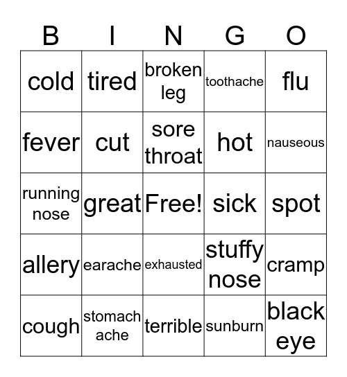 Health Bingo Card