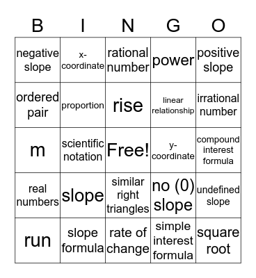 Slope Bingo Card