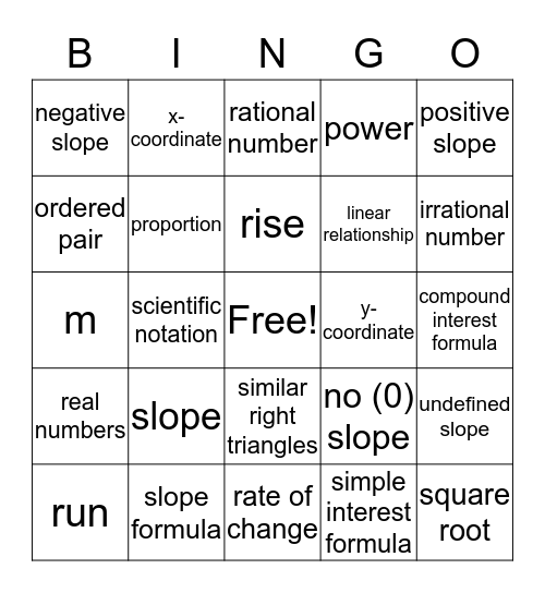 Slope Bingo Card