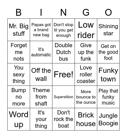 It's Funky Time Bingo Card