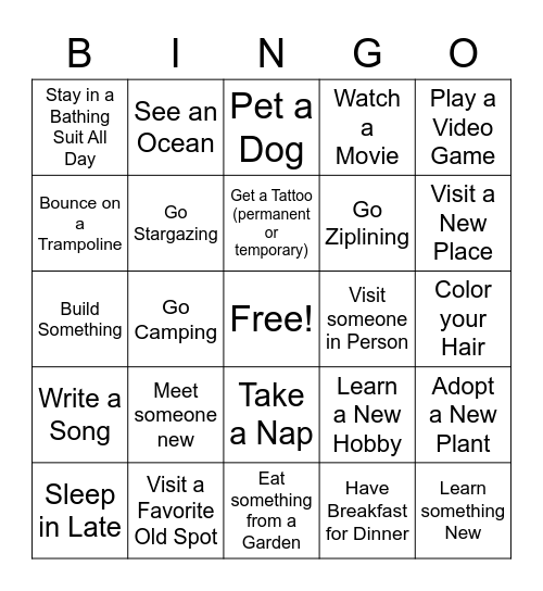 Summer Break!!! Bingo Card