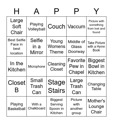 Selfie Scavenger Hunt Bingo Card