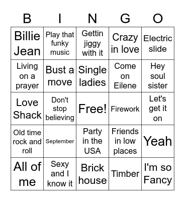Most requested songs Bingo Card