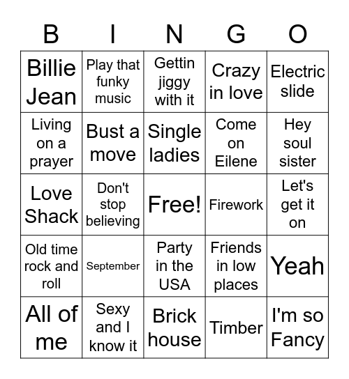 Most requested songs Bingo Card
