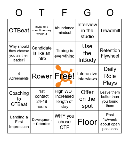 Quarterly Workshop OTFGO Bingo Card