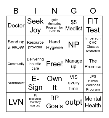 CHC NEMH Bingo Card