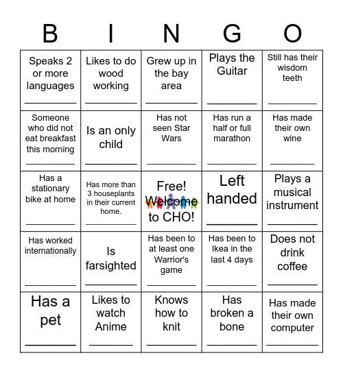 CHOmie Orientation Bingo! Bingo Card