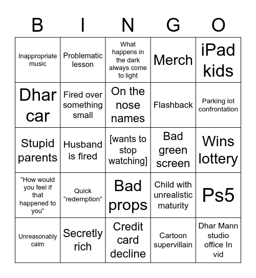 Dhar Mann  Bingo Card