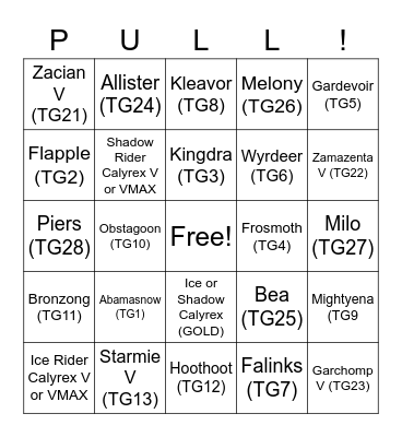 Trainer Gallery Bingo Card