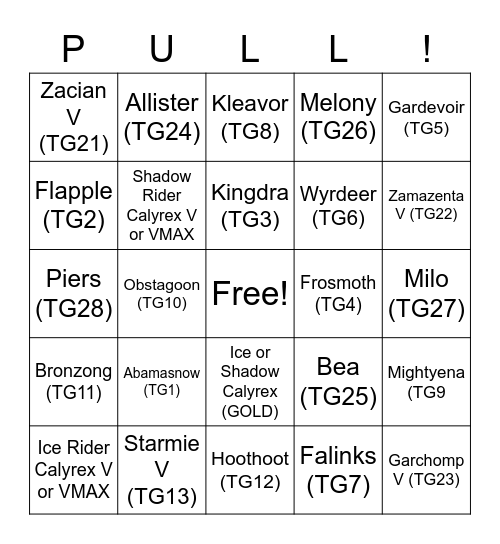 Trainer Gallery Bingo Card