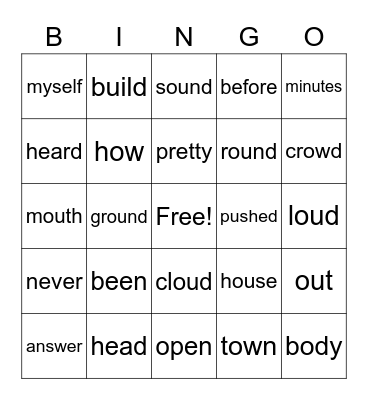 ou and ow Bingo Card
