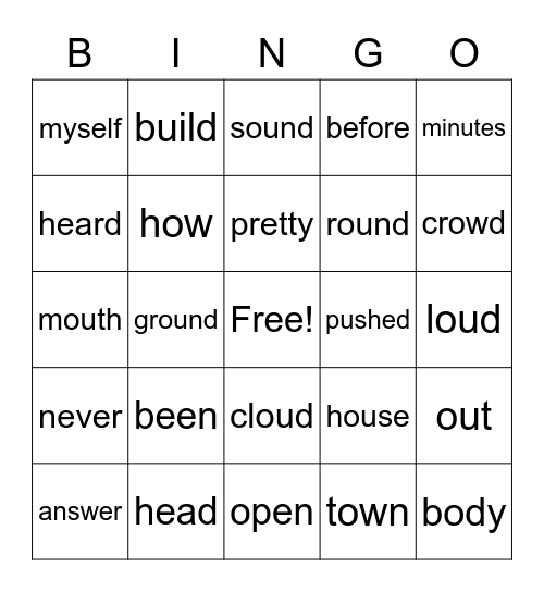 ou and ow Bingo Card