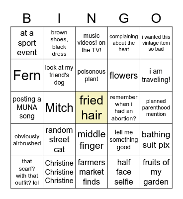 Butter Shoe Summer Edition Bingo Card