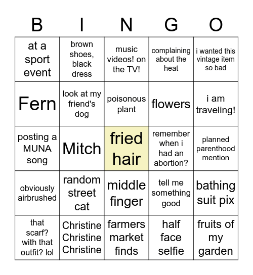 Butter Shoe Summer Edition Bingo Card