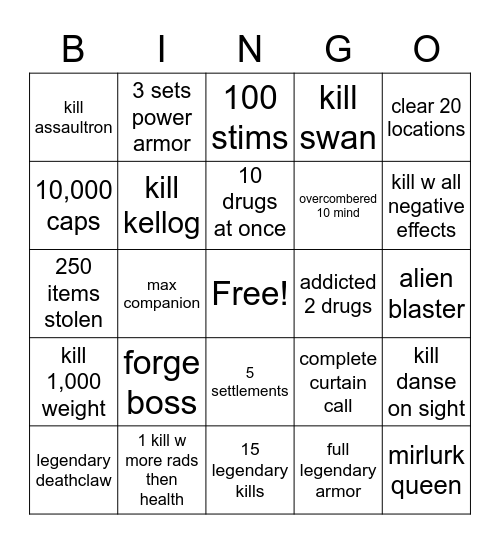 fallout 4 bingo Card