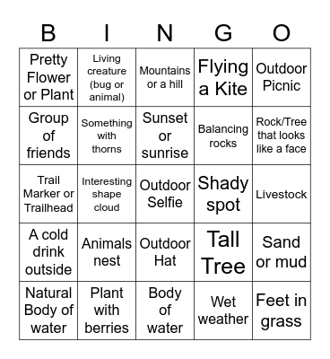 GA Outdoor Photo Bingo Card