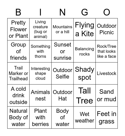 GA Outdoor Photo Bingo Card
