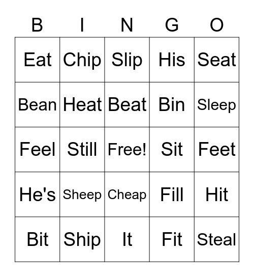 Minimal Pairs Bingo Card