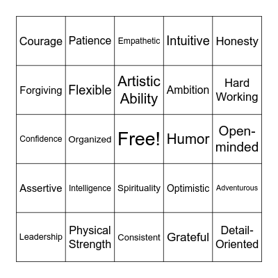 Strengths Bingo Card