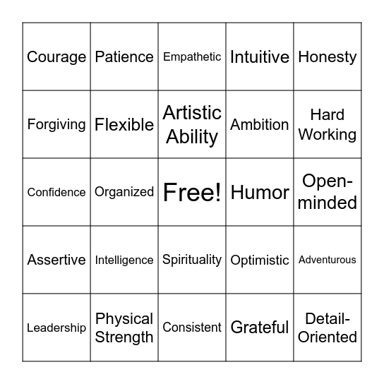 Strengths Bingo Card