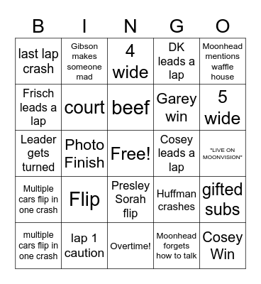 Mooncar Bingo Card