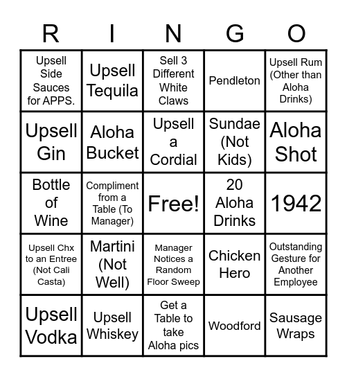 Friday Night Bingo Card