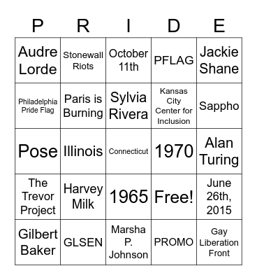 PRIDE BINGO Card