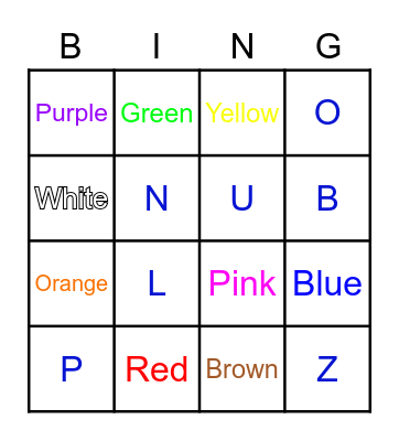 Colors Bingo Card
