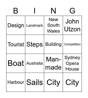 Sydney Opera House Bingo Card