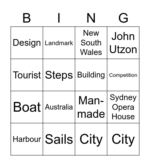 Sydney Opera House Bingo Card