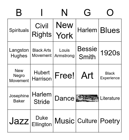 The Harlem Renaissance Bingo Card