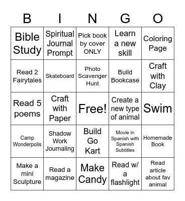 Summer Camp Bingo Card