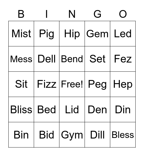E/I pronunciation Bingo Card