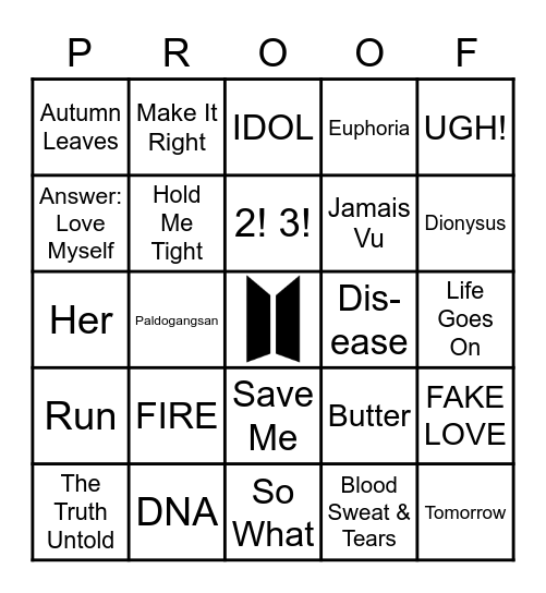 OT7: BANGTAN 4 LYF Bingo Card