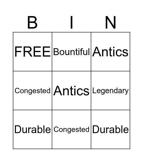 Unit 2 Vocabulary Bingo Card