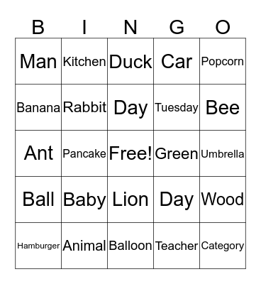 Syllable bingo Card