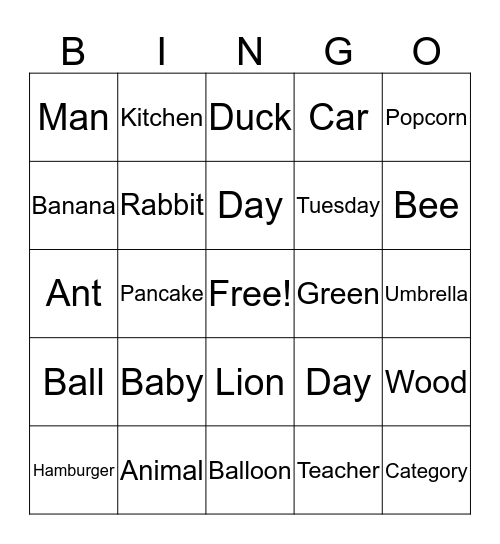 Syllable bingo Card