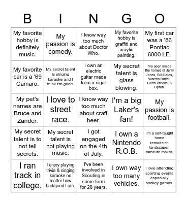 GSG Digital Service Team Ice Breaker Bingo Card