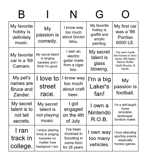 GSG Digital Service Team Ice Breaker Bingo Card