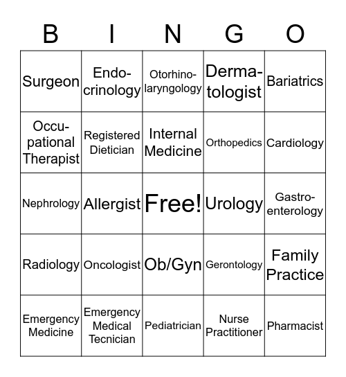 Medical professionals Bingo Card