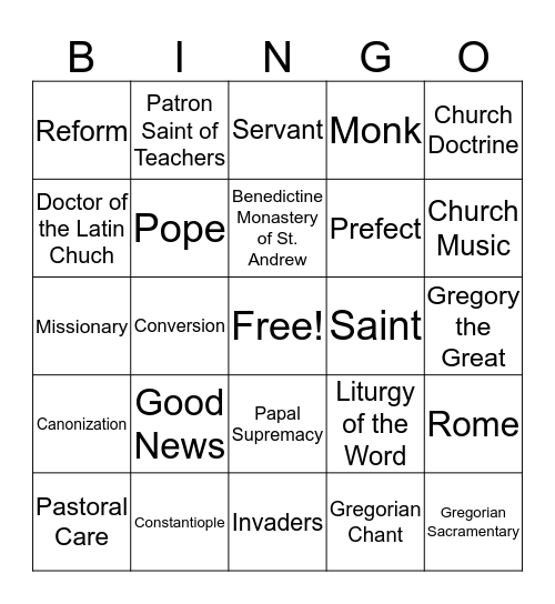 Bingo with Pope Gregory the Great Bingo Card