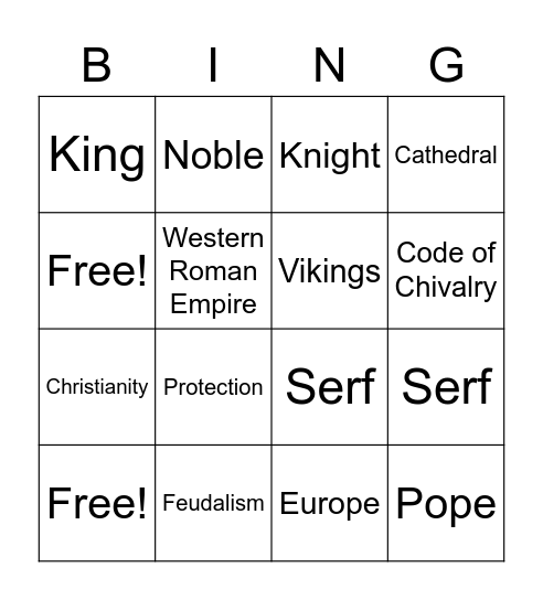 Medieval Europe Bingo Card